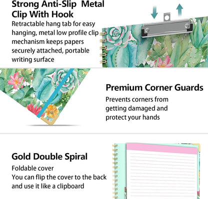 Clipboard Folder with Notepad Refillable Lined for Letter Size (11" x 8.5"), 5 Dividers with Storage 10 Pockets, Cute Spiral Foldable Clipboard with Metal Clip School Office Supplies (Sunflowers)