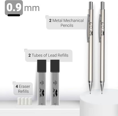 Mr. Pen- Metal Mechanical Pencil Set with Lead Refills & Erasers, 2mm, HB & Colored Lead Refills, 4x Eraser Refills for School Supplies, Note Taking, Drawing, Sketching, Office