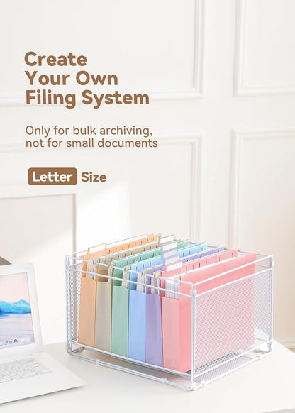 SortRax Plastic Extra Capacity Hanging File Folders, 2" Pastel Expanding Pocket, Heavy Duty for Filing Cabinet, Insertable 1/5-Cut Tabs, Letter Size - 12 Pack