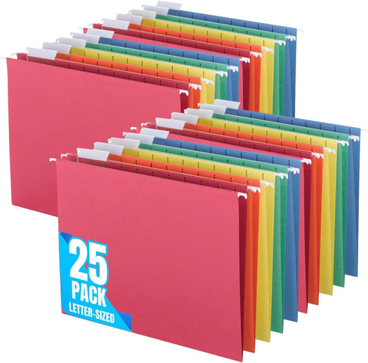 1InTheOffice Hanging File Folders Letter-Size, Reinforced Hanging Folders with Hook, 5-Tab Hanging Folders, Assorted Color, 25/Pack