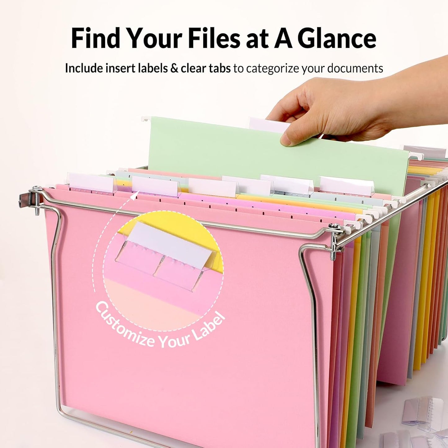 SUNEE Hanging File Folders, 25 Pack Letter Size Hanging File Folders with 1/5-Cut Tabs, Ideal for Home and Office Organization and Papers Classification, Bright Neon Pink