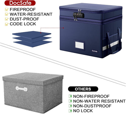 DocSafe File Box with Lock,Multi-Layer Fireproof Document Box Collapsible File Storage Organizer with Pockets/Handle,Large Portable Home Office Filing Safe for Hanging Letter/Legal Size Folders,Black