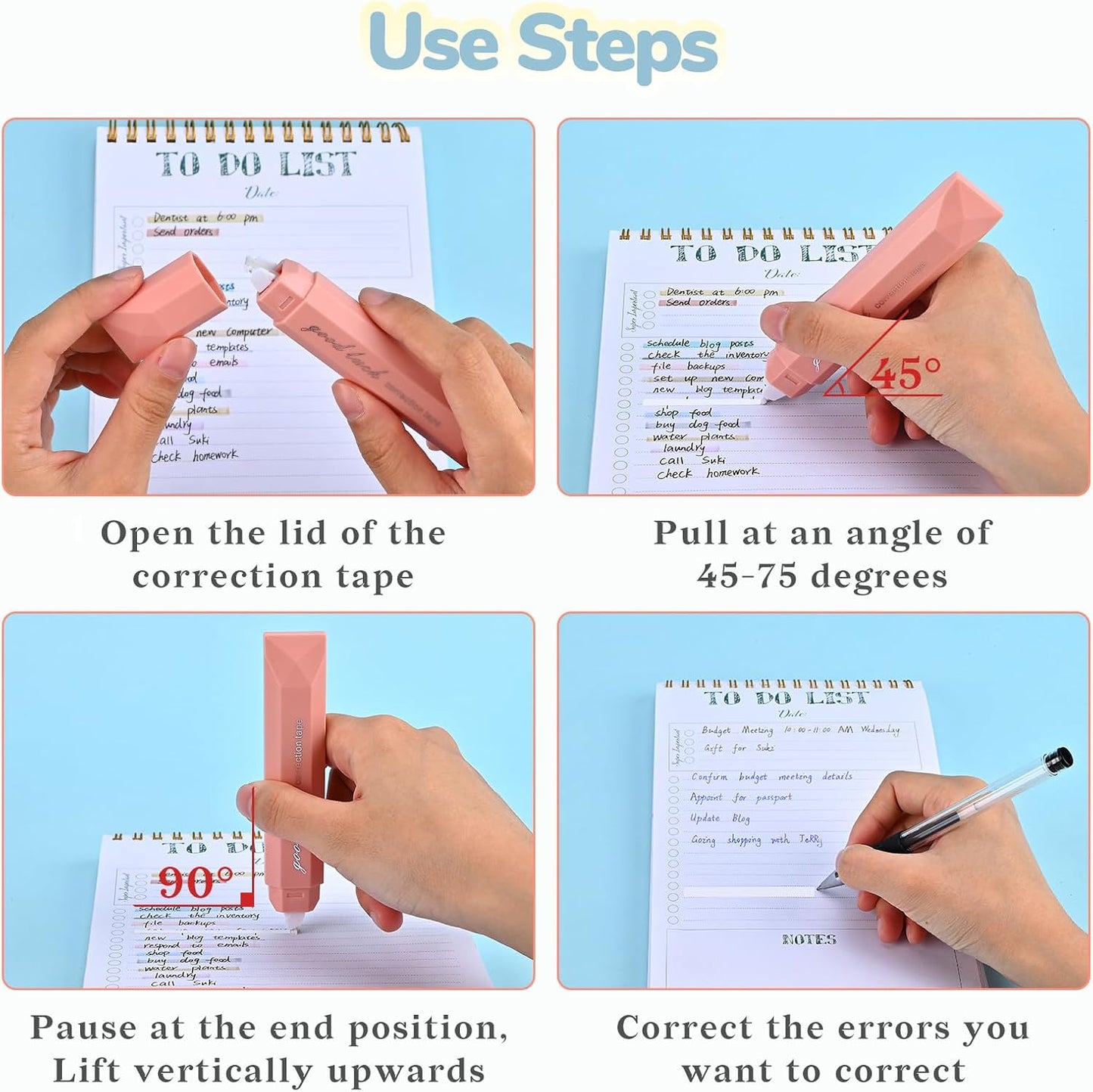 Temiary 5 Pcs White Correction Tapes, Aesthetic Correction Tape Pens Smooth Pull Out, Easy to Use Pen Shaped Applicator for Students School Office Supplies (Purple)
