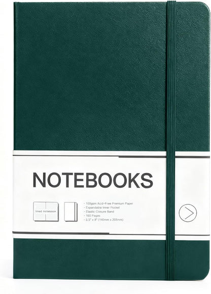 M&G Dotted Journal Notebook, 160 Pages, A5 Medium Size 5.6" x 8" for Men Women, 100GSM Thick College Ruled Paper Bullet Journal for Note Taking, Work & Office, Leather Hardcover, Green