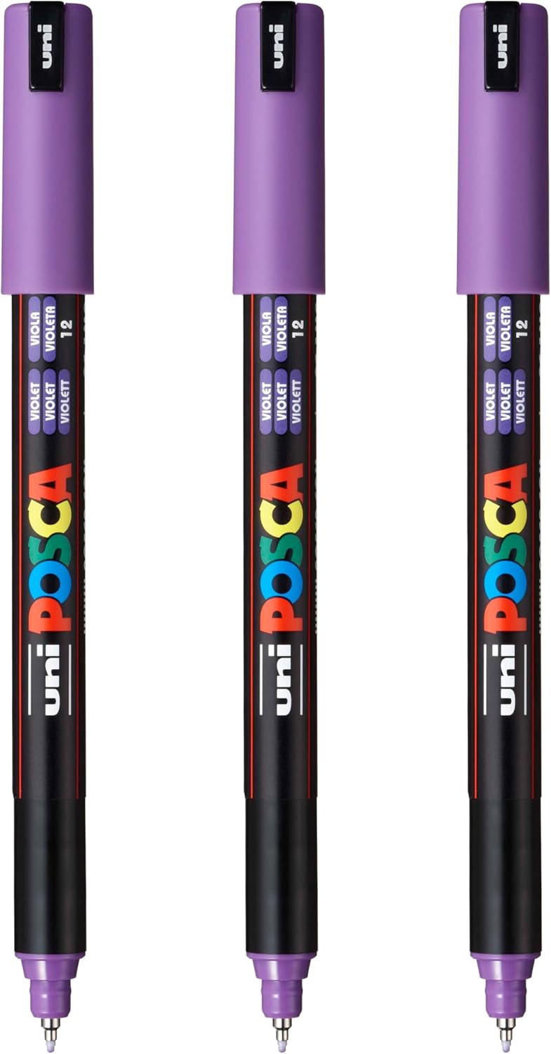 posca PC-1MR Water-Based Paint Markers, Extra Fine Tip (0.7mm), White, 3 Count