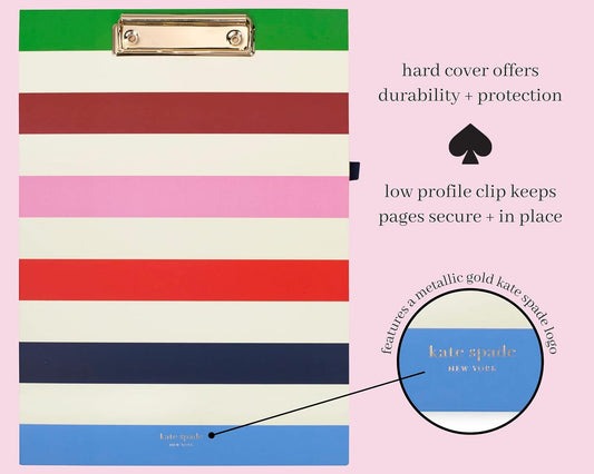 Kate Spade New York Clipboard Folio with Low Profile Clip, Black Professional Padfolio Includes Lined Notepad, Pen Loop, and Pocket, Polka Dots