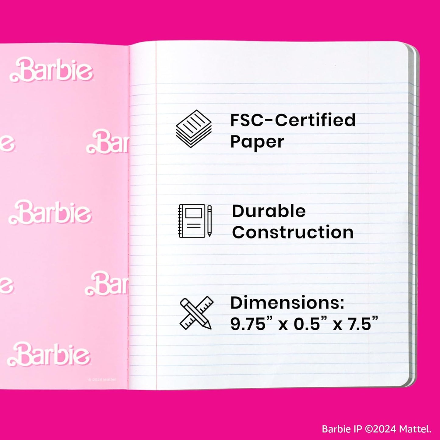 Yoobi College Ruled 8 x 10.5” Spiral Notebook Set – 3-Pack of 1 Subject Notebooks, Pink, Purple & Black Celestial Patterns – 150 Perforated 3-Hole Punched Sheets
