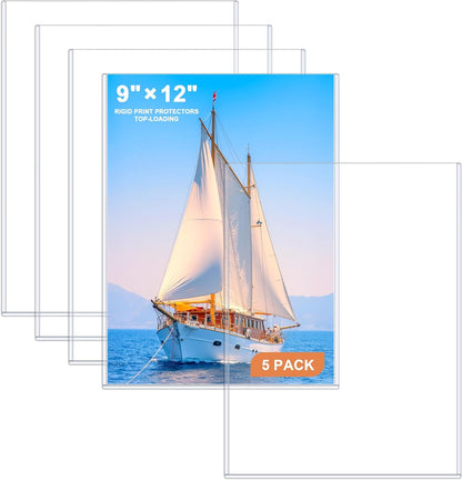 Ndsox 5 Pack 8.5" x 11" Rigid Print Protectors Clear Hard Plastic Sheet Protectors Top Loading for Birth Certificates, Documents, Posters, Photos, Meuns, Heavy Duty No-Hole Plastic Document Sleeves