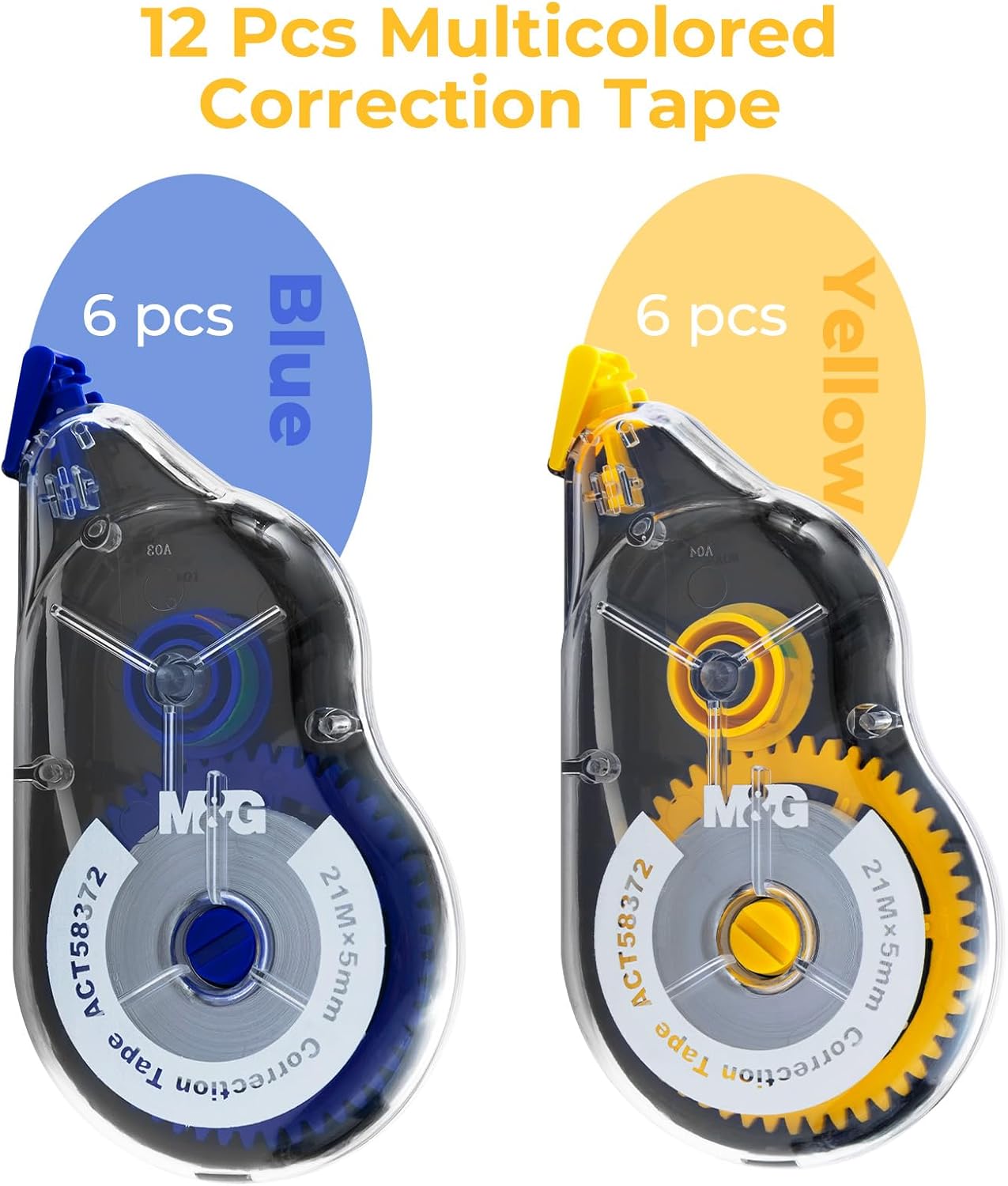 M&G White Correction Tape, Easy to use applicator for Instant Corrections, 39.37 Ft/Pack,for Office (6 Pack, 12M/472"x 0.2")
