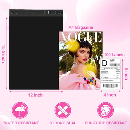 Metronic Poly Mailers 10x13 100 Pcs | Small Shipping Bags for Clothing | Mailing Bags for Small Business, Shipping Envelopes,Packing Bags in Black