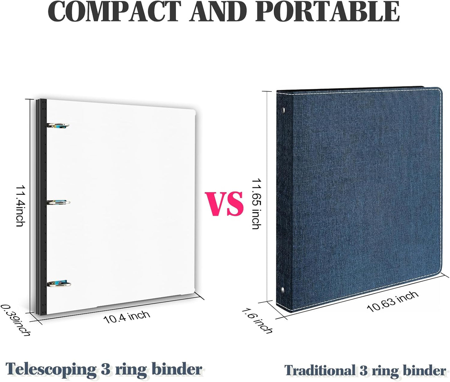 INFUN Telescoping 3 Ring Binder - 4PCS, Portable Plastic 3 Ring Binder with Telescoping Spine, Binders with Foldable Front Cover Holds 8.5"x11" Paper for School, Office, Homes