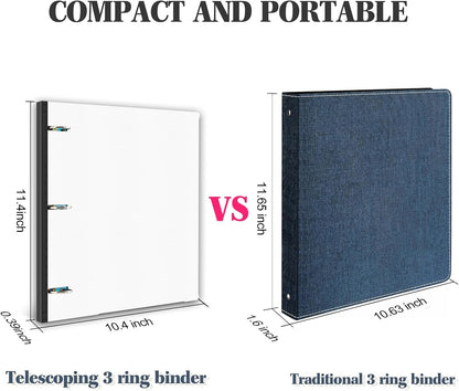 INFUN Telescoping 3 Ring Binder - 4PCS, Portable Plastic 3 Ring Binder with Telescoping Spine, Binders with Foldable Front Cover Holds 8.5"x11" Paper for School, Office, Homes