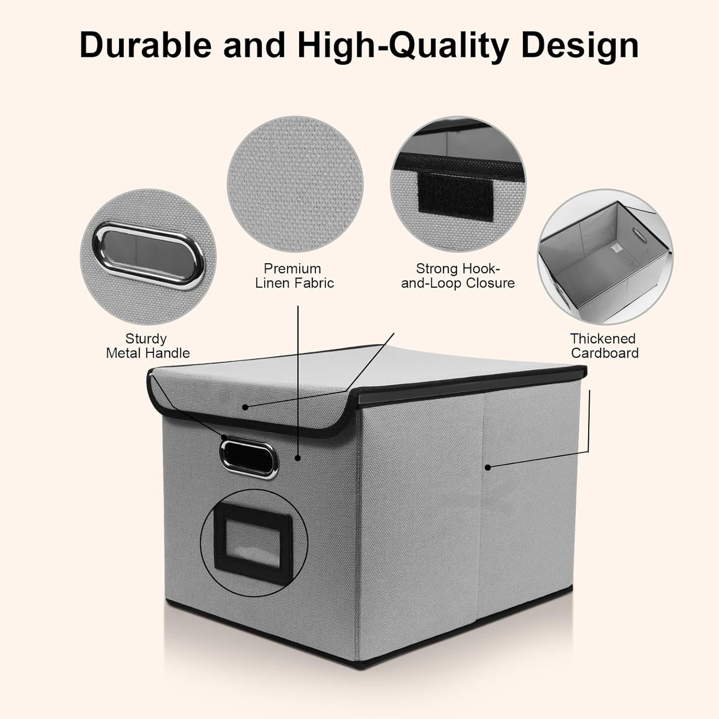 File Storage Box with Lid, 15.55x12.87x10.43 Inches, Foldable Organizer with Handles & Label Slot, for File Storage, Home, Office, and Closet Organization(Pink)