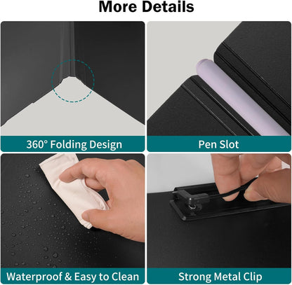 SITHON Foldable Clipboard Folder with Pen Slot, 360° Rotating PP Writing Pad with Dual Low Profile Metal Clips, Durable A4/Letter Size Document Folder for Nurses Classroom Business Office