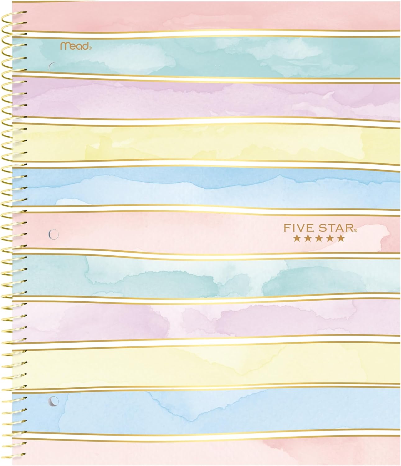Five Star Spiral Notebook + Study App, 2 Pack, 1 Subject, Wide Ruled, 8" x 10-1/2", 80 Sheets, Fights Ink Bleed, Water Resistant Cover, Pastel Waves and Brush Strokes (930210F-ECM)