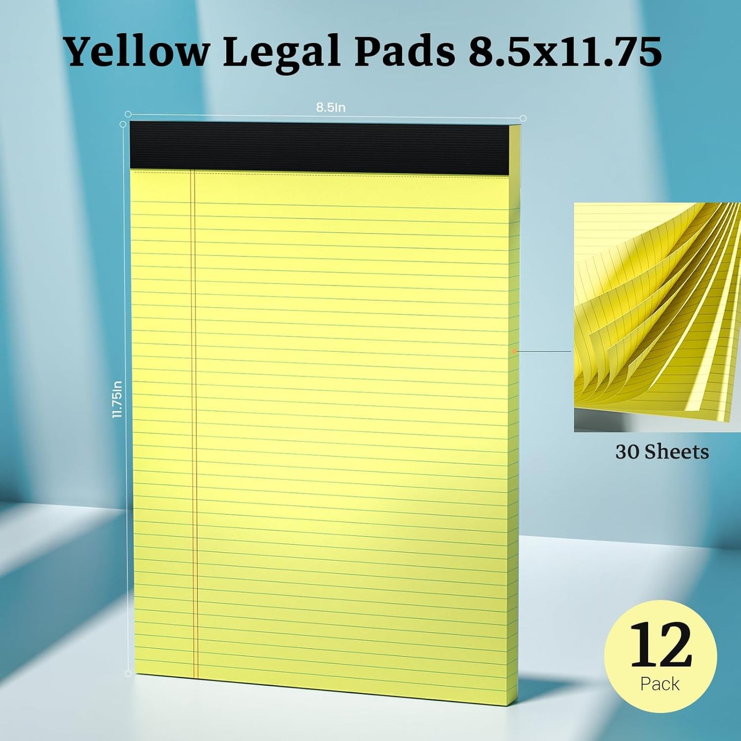 6 Pack Legal Pads 8.5 x 11 College Ruled Notepads, White Note Pads 8.5'' x 11'' Writing Pads Narrow Ruled Lined Paper Pads, 30 Sheets Per Note Pad, Legal Notepads for Work Study Daily Note Taking List