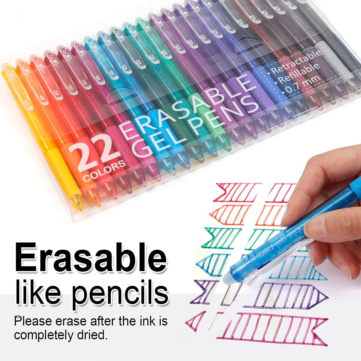 Vanstek 15 Colors Retractable Erasable Gel Pens Clicker, Fine Point(0.7), Make Mistakes Disappear, Premium Comfort Grip for Drawing Writing Planner and School Supplies
