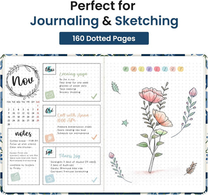 Taja Pretty Lined Journal for Women, Aesthetic Cute Hardcover Leather Journal for Writing, A5 College Ruled Notebook for Work & Note Taking, Perfect for Office School Home, 160 Pages, Meadow Flowers