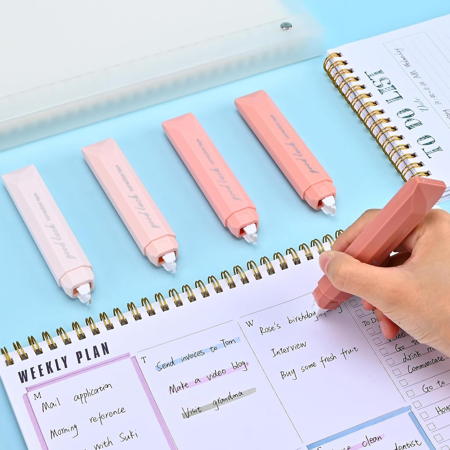 Temiary 5 Pcs White Correction Tapes, Aesthetic Correction Tape Pens Smooth Pull Out, Easy to Use Pen Shaped Applicator for Students School Office Supplies (Purple)