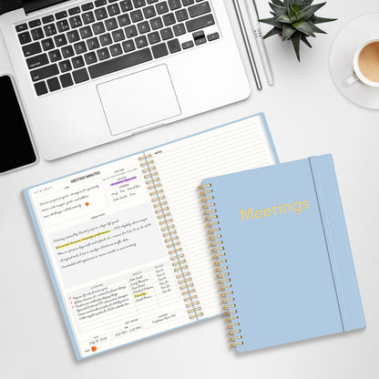 SUNEE Half Meeting Half Note 7"x10" Notebook for Work – 140 Pages, B5 Size Project Planner for Women&Men, Minutes Organizer for Meeting Notes, Ideas for Office/Business, PVC Waterproof Cover, Black