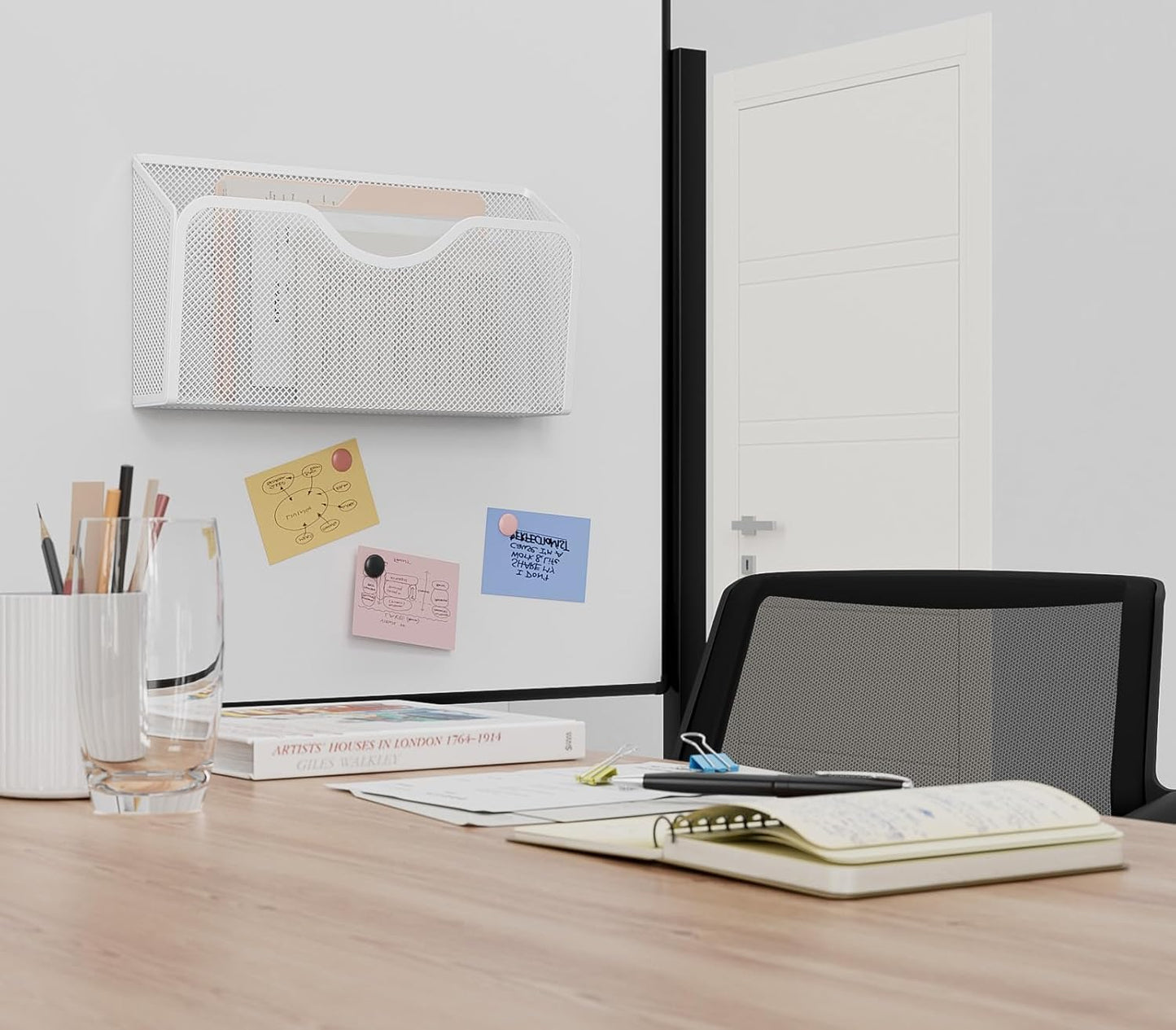 JANE EYRE Magnetic File Holder - 3PCS File Paper Mail Organizer No Drilling Magazine Paper Document Holder/Magnetic Hanging File Organizer for File Cabinets, Office, Whiteboard, BLACK