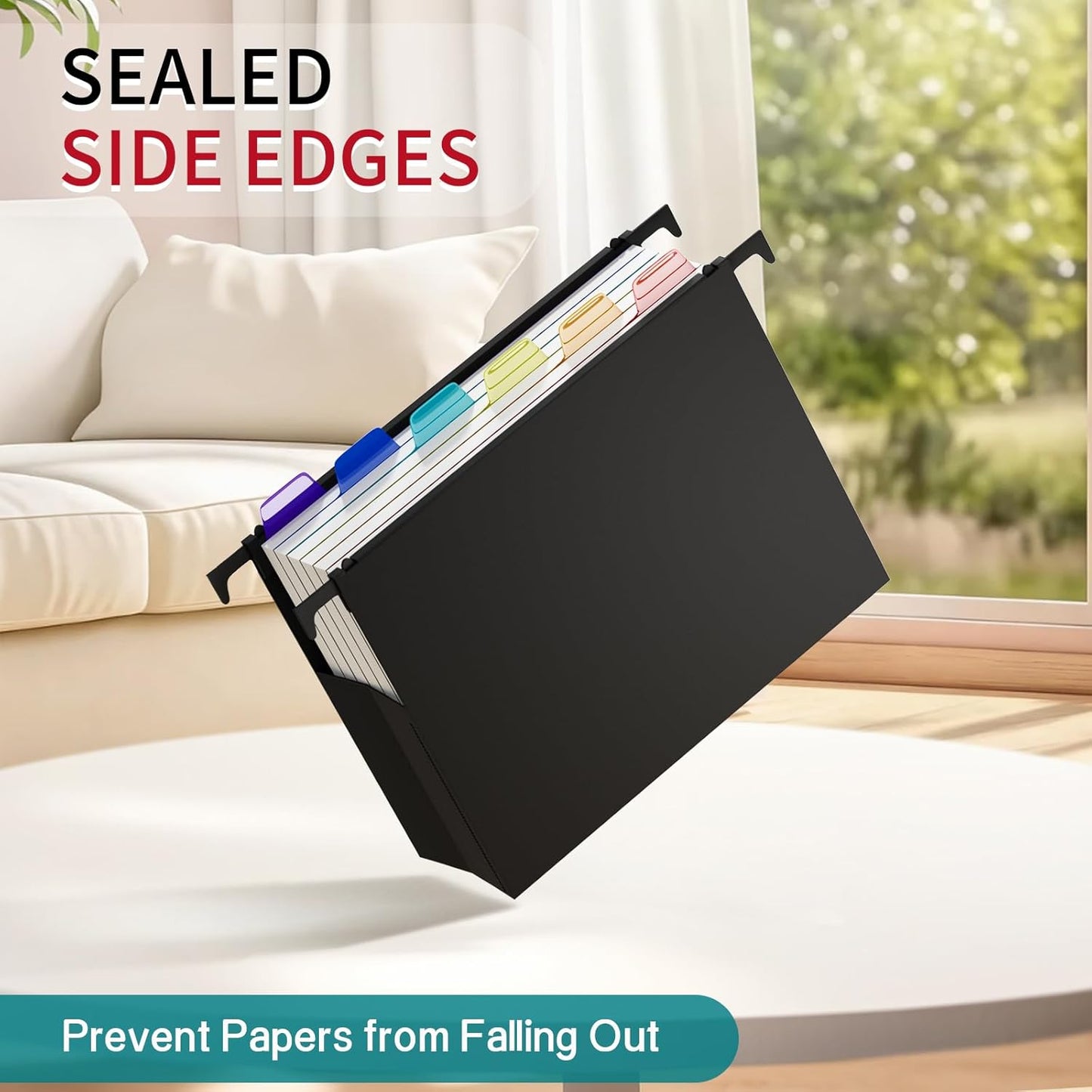 Uquelic Plastic Hanging File Folders Letter Size, 12 Pack Reinforced Heavy Duty Hang Folder with Movable Bright Dividers, Adjustable Tabs, 2" File Organizer for Filing Cabinet, School, Office