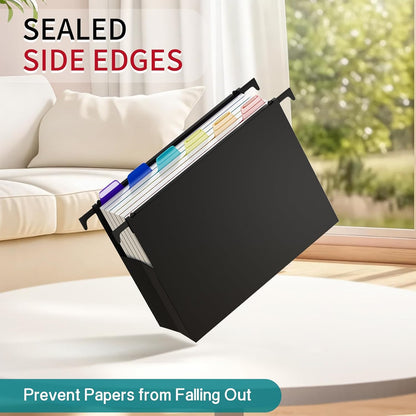 Uquelic Plastic Hanging File Folders Letter Size, 12 Pack Reinforced Heavy Duty Hang Folder with Movable Bright Dividers, Adjustable Tabs, 2" File Organizer for Filing Cabinet, School, Office