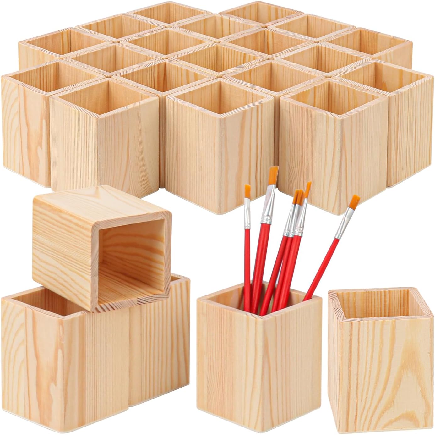 18 Pack Round Unfinished Wooden Pencil Holder, 3 x 3 x 4 Inch Wood Pencil Cup Holder, Wood Crafts Pencil Cup for Desk, Office, DIY Project