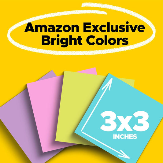 Post-it Super Sticky Notes, 24 Sticky Note Pads, 3 x 3 in, School Supplies, Office Products, Notes for Vertical Surfaces, Monitors, Walls and Windows, Assorted Colors