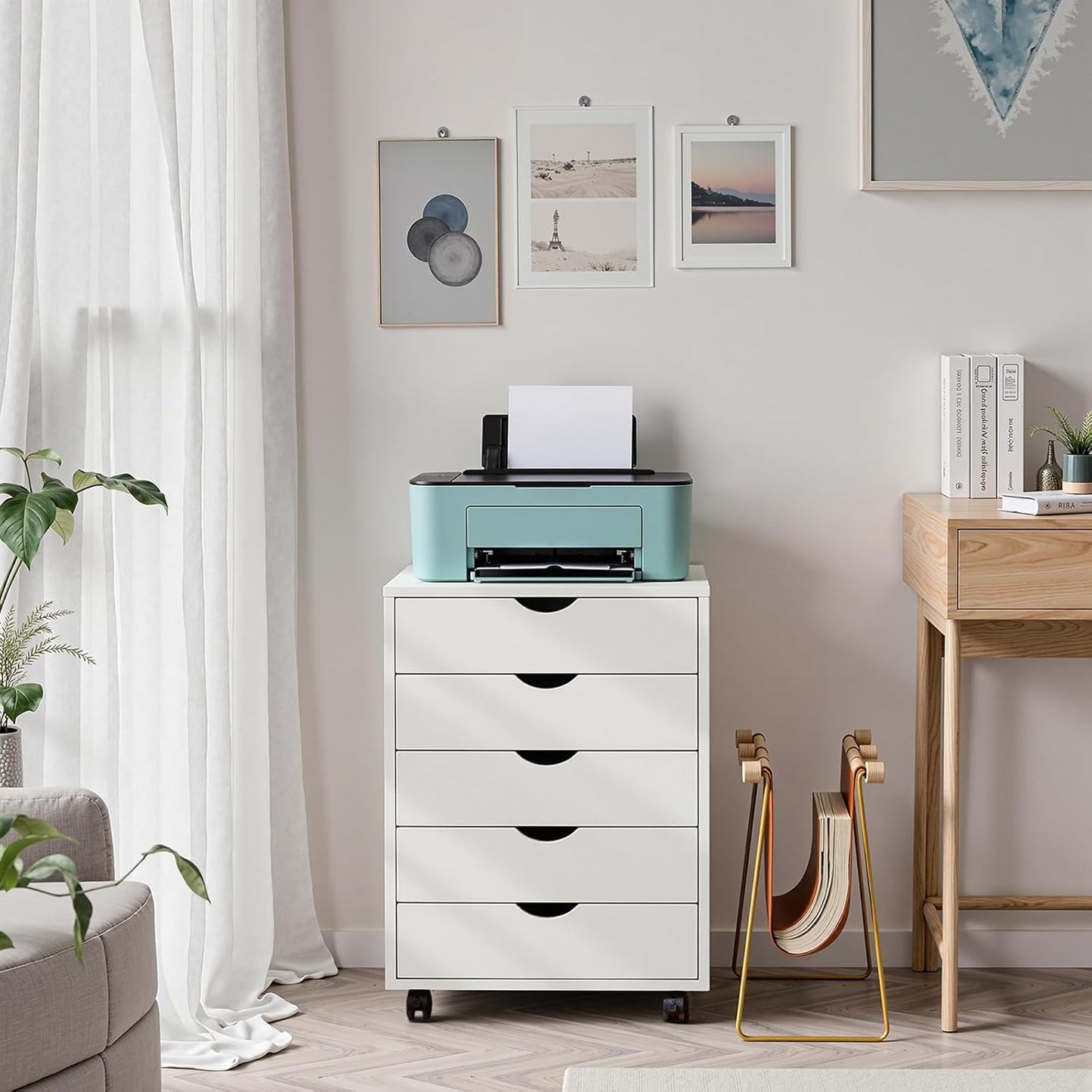 OLIXIS 5 Drawer Mobile File Cabinet Under Desk Storage Organization with Wheels Vertical Filing Chest Rolling Wood Small Desk Printer Stand for Home Office, 15.75"D x 18.74"W x 25.39"H, Black