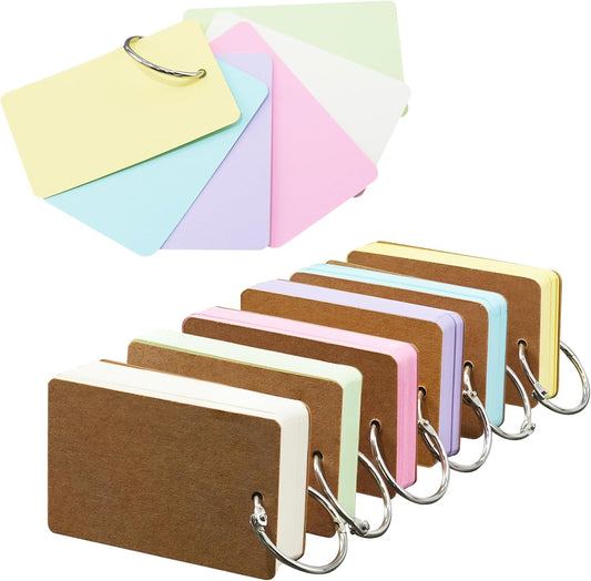 6 Pack Colored Flash Cards with 300 Sheets Study Cards, 2.7 * 1.6 Blank Notecards with Binder Ring, for DIY Greeting Cards, Kindness cards, and Study Cards