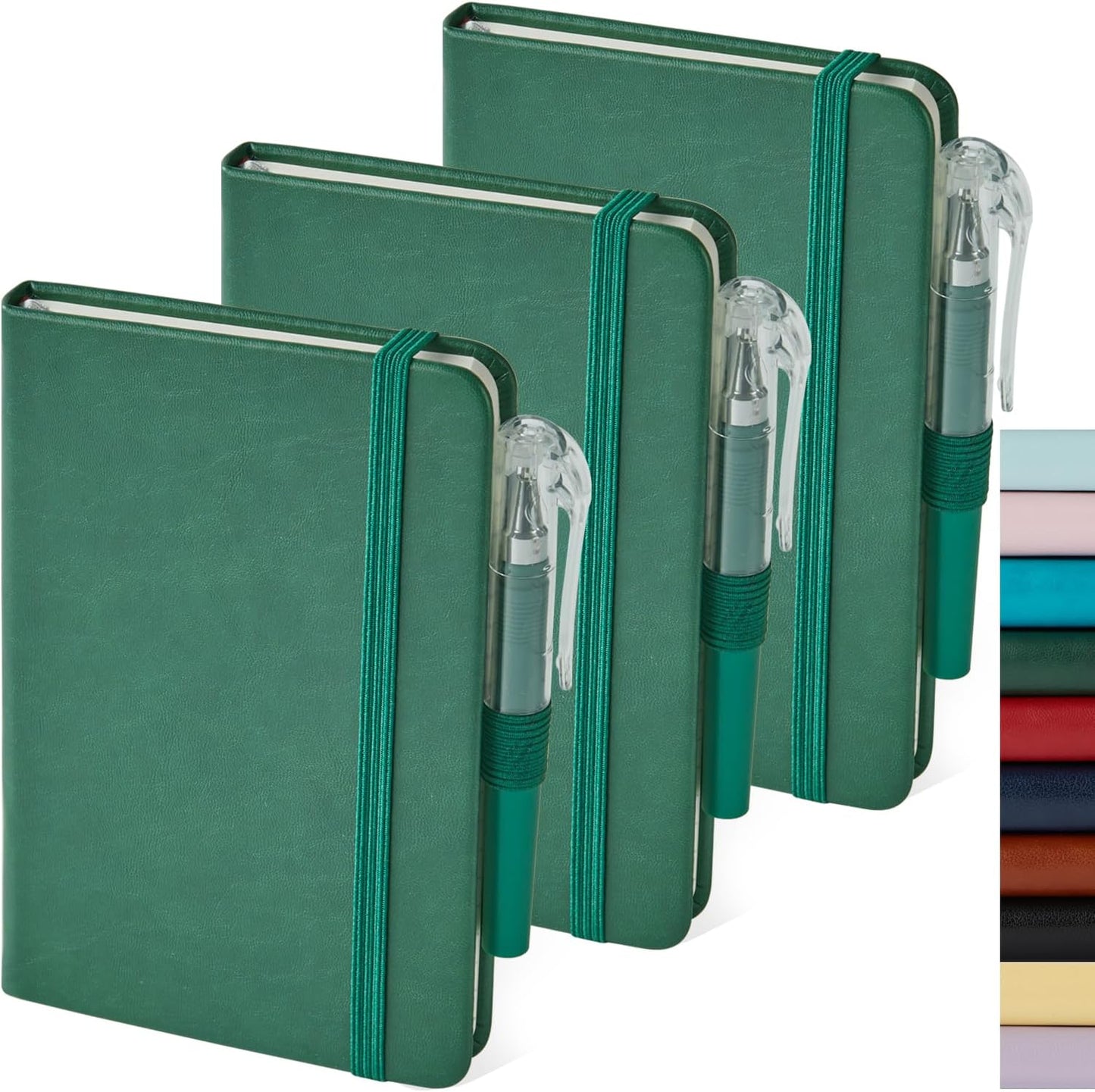 NIRMIRO Small Notebook Journals, 3 Pack Mini Pocket Note pads for Men & Women Writing, A6 Small Leather Notepad 3.7" x 5.7" with Pen, Black, Red, Green
