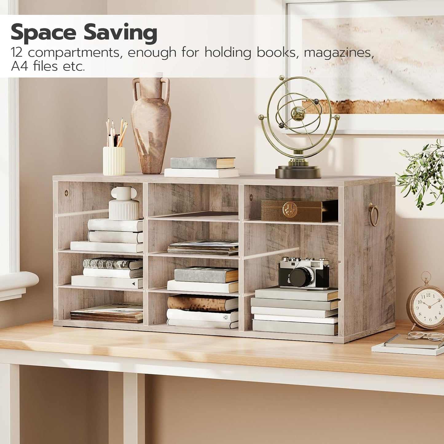HOOBRO Countertop Mail Sorter Organizer, Wooden Literature Organizer, Student Mailbox for Classroom, Desktop Bill Organizer for Office Home School, 12 Compartments Rustic Brown FG43WF01
