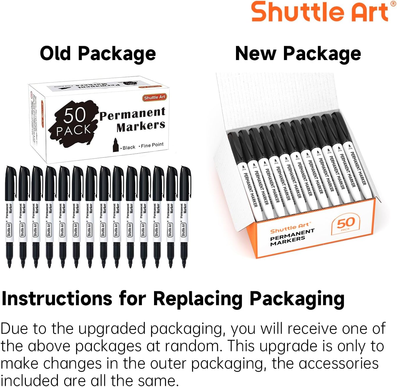 Shuttle Art Permanent Markers, 30 Pack Black Permanent Marker set, Fine Point, Works on Plastic, Wood, Stone, Metal and Glass for Doodling, Marking