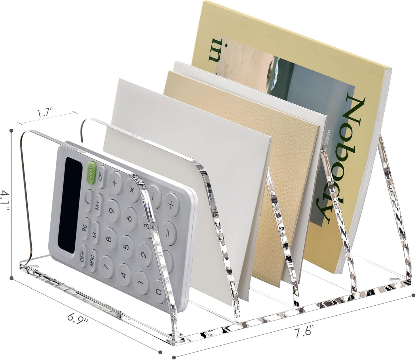SANRUI 5 Compartments Acrylic Mail Sorter Holder, Clear Document Magazine Envelope File Rack, Vertical Letter Sorter & Multifunction Desk Organizer for Bills, Documents, Notebooks