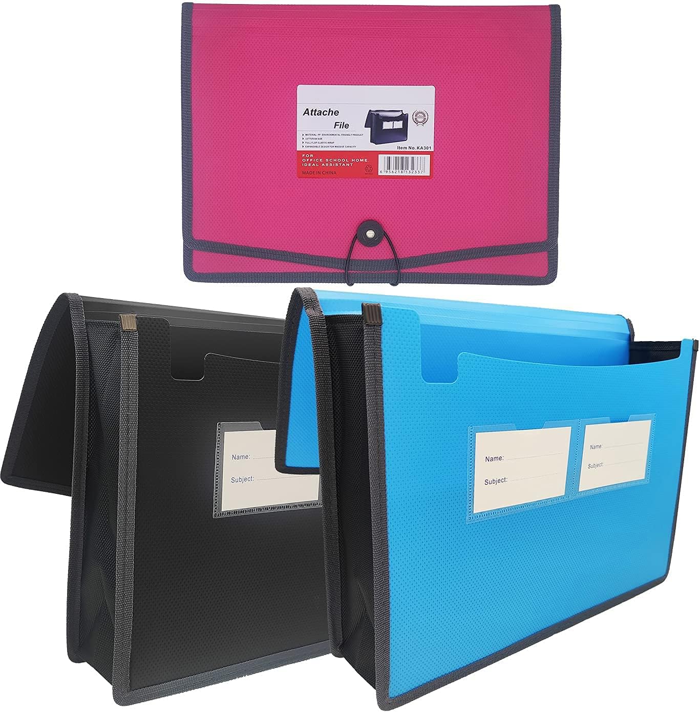Expanding File Folder Document Organizer with Elastic Cord & Button Closure, Letter Size, 3.5" Expansion, Letter A4 Expandable File Folder for Home School Office Organization, 3 Pack