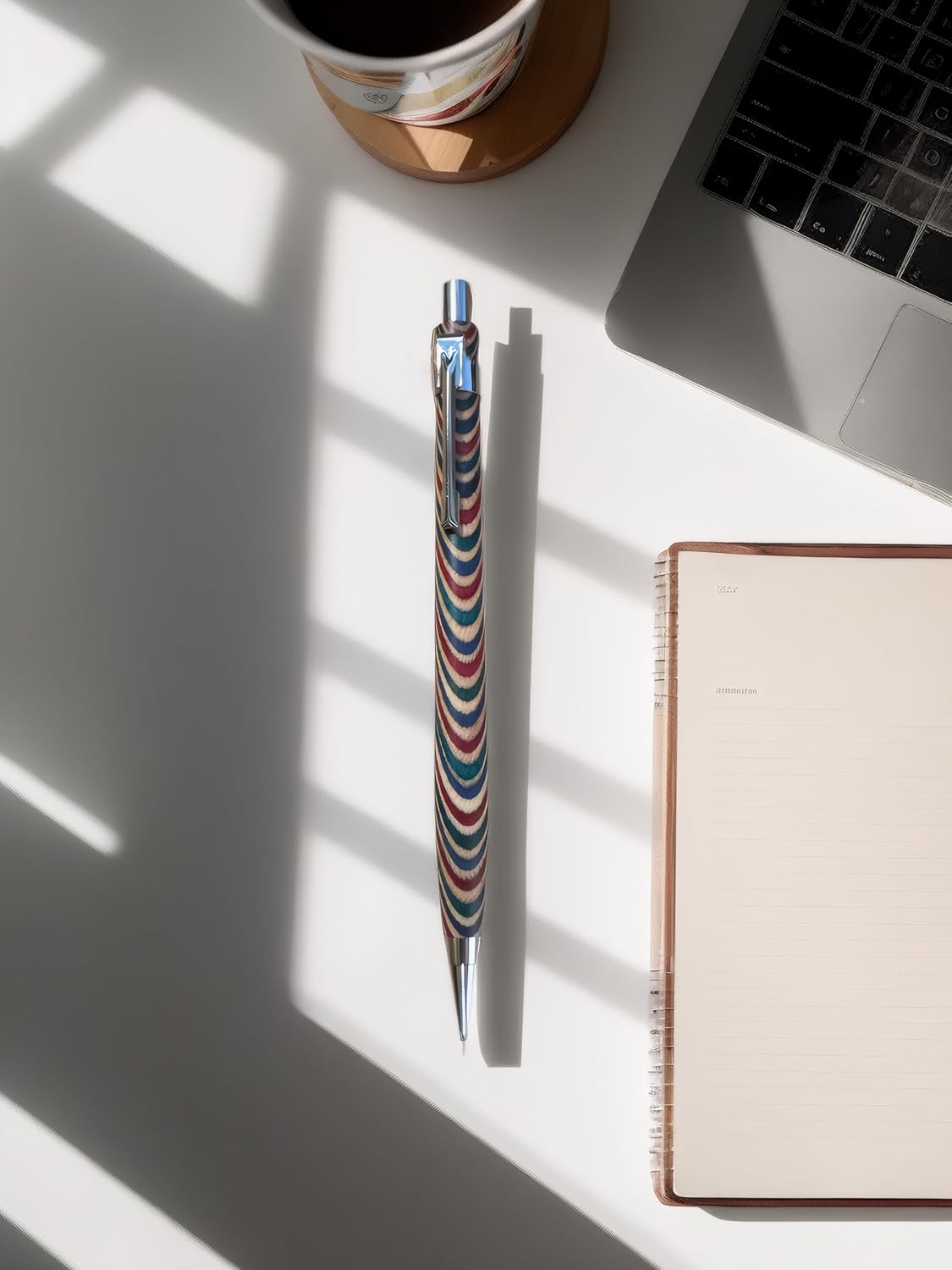 Spiral Grain Wooden Mechanical Pencils -Unique Colors Airplane Aluminum Core Artist's Drawing Pencil Comes with Gift Box (Walnut)