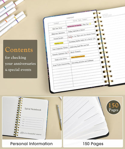 Lined Spiral Journal Notebook, A5 Hardcover Spiral Journals for Women Men, 150 Numbered Pages Spiral Bound Notebook, 100 GSM College Ruled Notebooks for Work, Note Taking 5.75" x 8.38", Olive Green