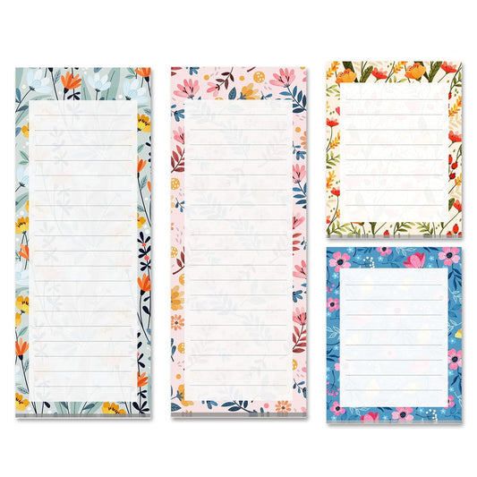 MATICAN Magnetic Notepads for Refrigerator, 4-Pack Grocery List Magnet Pad for Fridge, To-Do List, Reminders, Scratch Pads, Floral Designs, 60 Sheets Per Pad