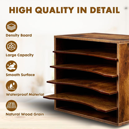 EMERIT 4-Tier Adjustable Paper Organizer, Large Capacity Desktop Organzier for Textbooks/Magazines/Office Files, Wooden Dividers, 7 lbs per Shelf, White