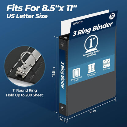 1 Inch 3 Ring Binders 24 Pack, Clear View Binder Bulk, White PVC-Free 3-Ring Binders for School, Office or Home, Fits 8.5 x 11 Inches Paper