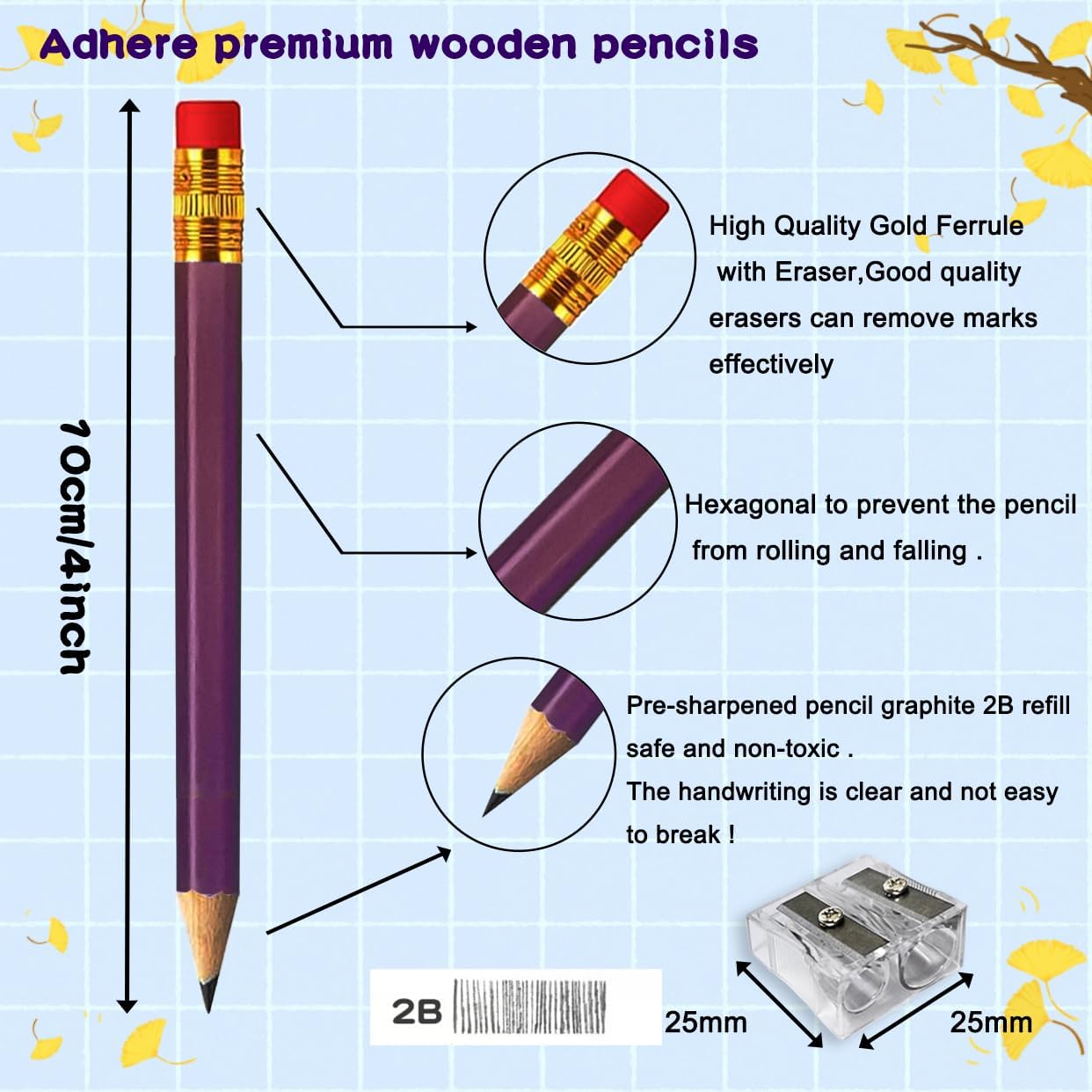 Adhere 25pcs Golf Pencils with Eraser Pre sharpened Hexagon half Wooden Pencils Graphite 2B for Golf Event Scoring,Classroom,Wedding,Company Meetings,Pew, Pocket (Nature)