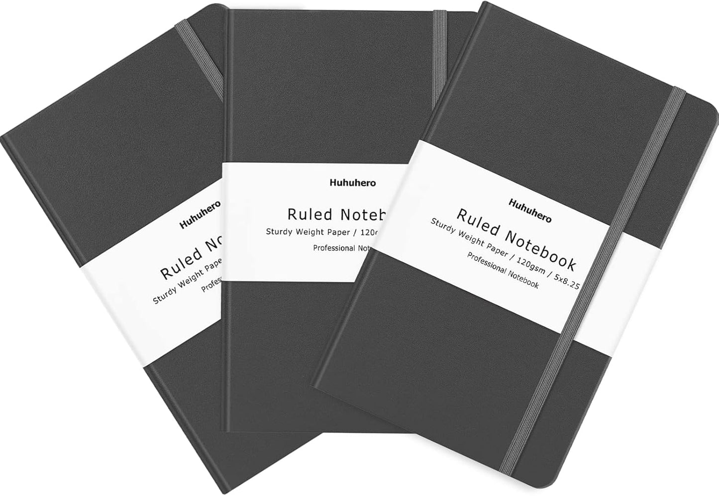 Huhuhero Lined Journal Notebooks for Work, Hardcover Leather Journals for Writing Women Men, 120Gsm Thick Paper College Ruled Notebook, Office School Supplies, 5.25"×8.25" (1, Matte Black)