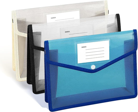 3Pcs Plastic Expanding File Folder, A4 Letter Size Folders for Documents with Snap Closure, Colorful File Folder Organizer, Transparent Accordion File Organizer, Binder Pockets for Office/School/Home