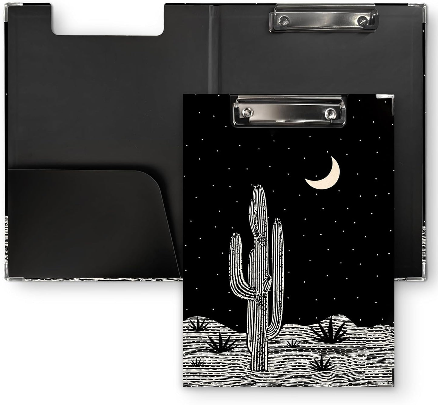 Gothic Moon Phase Clipboard Folio with Storage, Witchy Moon Decorative Clipboard Folder, Gothic Black Gold Clipboards for Women, Witchy Gifts Office Supplies, 12.4x9.2In