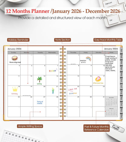 2026 Planner, Weekly and Monthly Calendar Planner from January 2026 - December 2026, 8.5" x 11" Hardcover Leather Hourly Appointment Book with Tabs, Spiral Daily Planners for School Work Home, Green