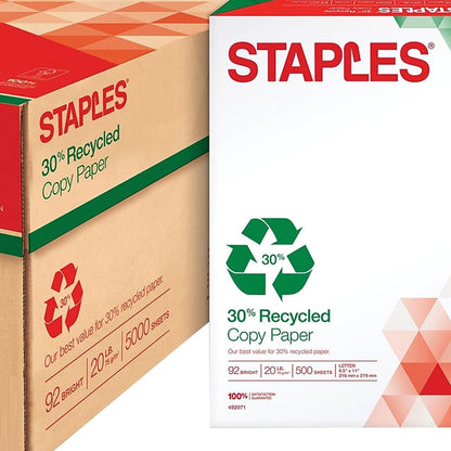Staples 30% Recycled 11x17 Paper 20 lbs 92 Bright 500/Ream, For Office, School & Home