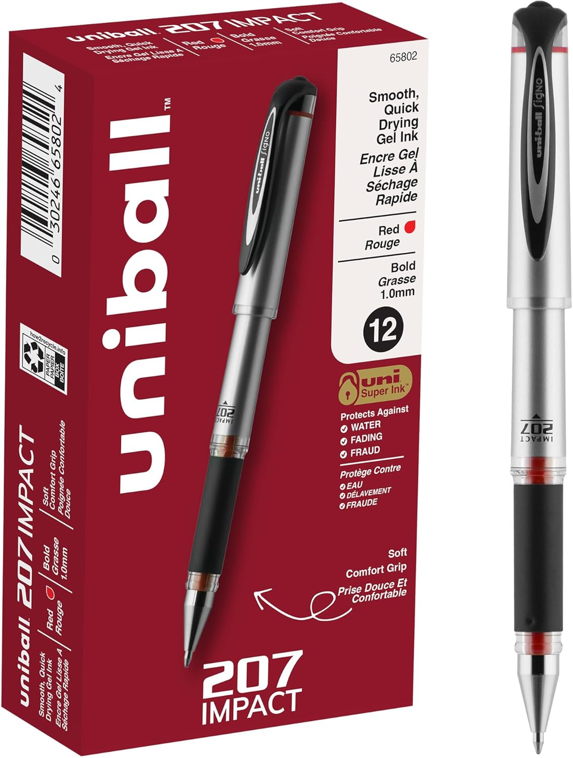 uniball 207 Plus+ Retractable Gel Pens, Medium Point (0.7mm), Black, 4 Pack