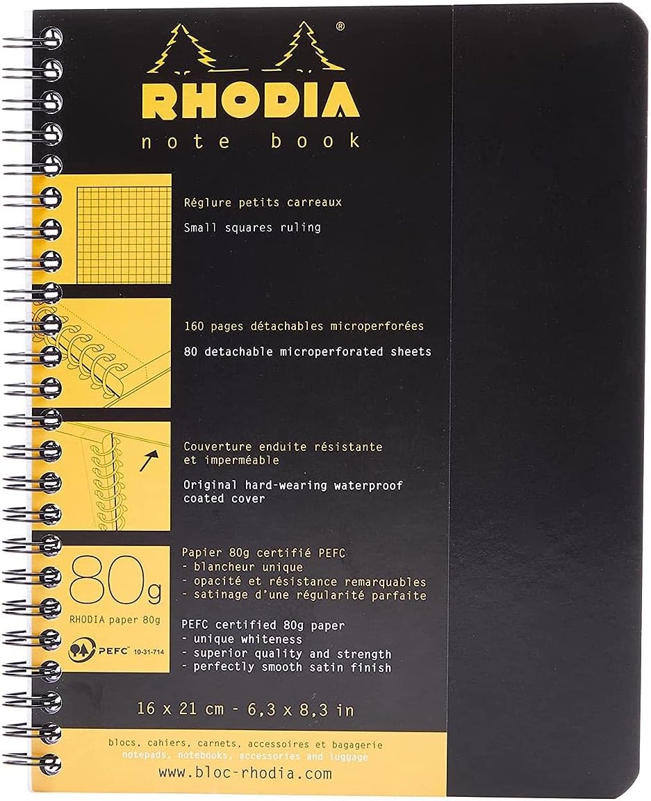 Rhodia 193101C - Spiral Notebook (Full Bound) White Notebook - A4+ - Ruled - 160 Detachable Pages - Clairefontaine Paper 80 g/m - Soft and Resistant Coated Card Cover - Classic