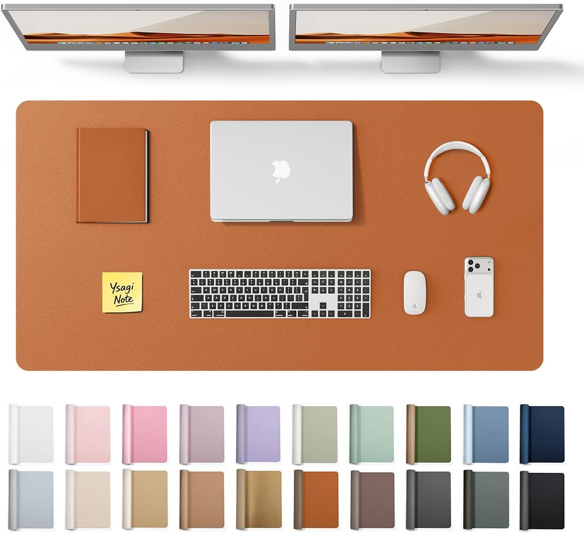 YSAGi Leather Office Desk Pad Protector, Large Mouse Pad, Non-Slip, PU Leather, Laptop Desk Blotter, Waterproof Writing Pad for Office and Home, Black, 23.6" x 13.8" - Colors A